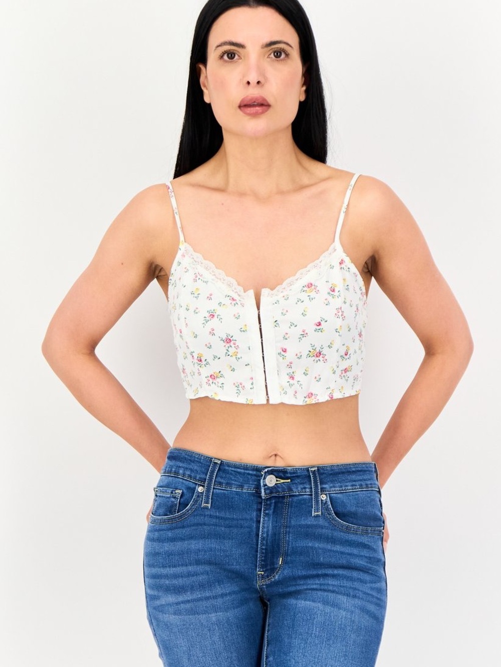 Bershka - crop top with lace detailing